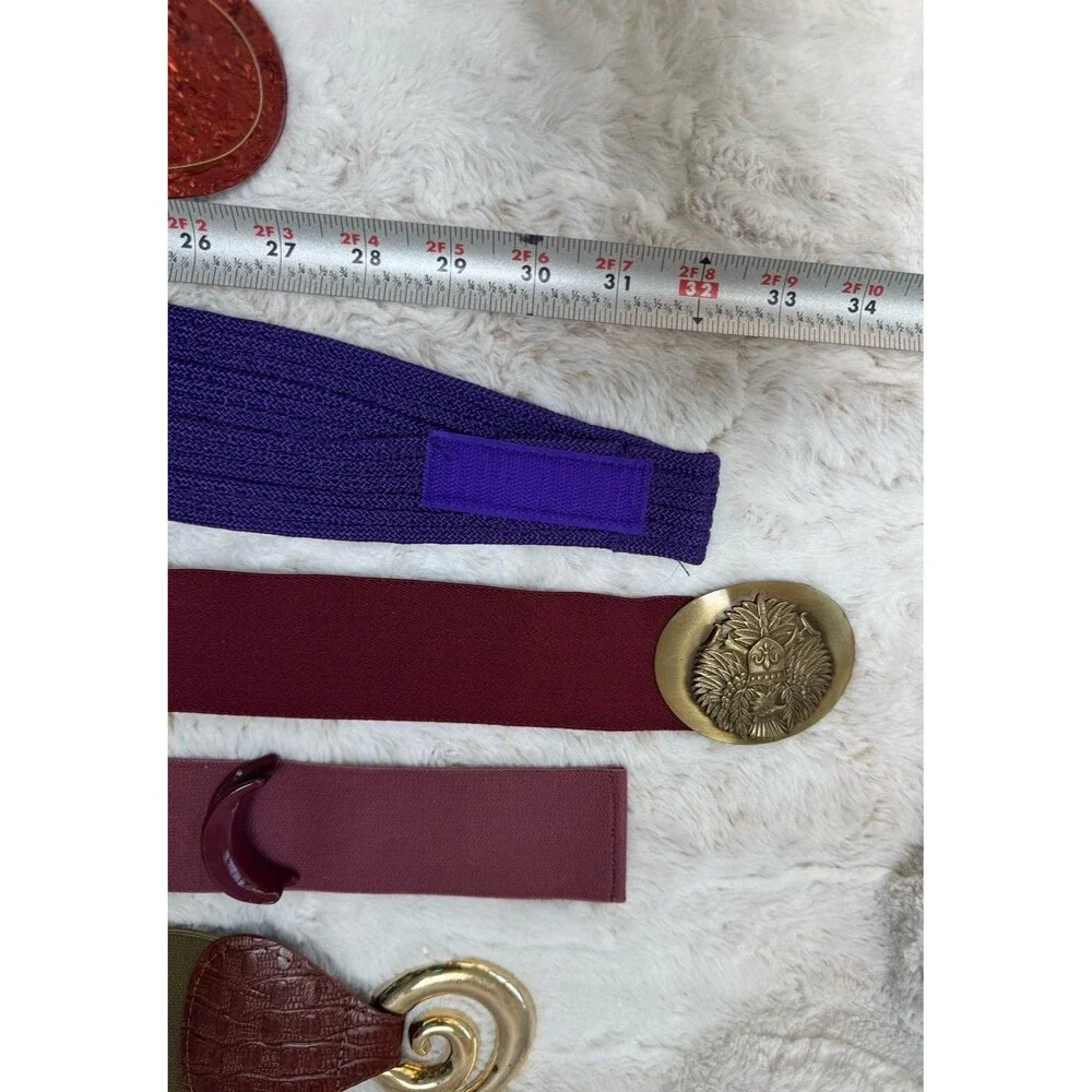 Vintage 80s 70s Women’s Belts Lot Of 7 Elastic Stretch Chain Jewel Medallions